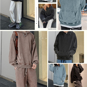 Streetwear Sweat à capuche en coton éponge française lavage à l'acide Vintage Logo personnalisé surdimensionné Stone Wash Sun Faded Distressed Hoodie - Product Image 6