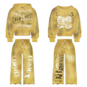 Conjunto Deportivo Unisex de Moda Urbana con Capucha, Lavado Ácido, Color Sólido, Sudadera con Capucha, Pantalones, Chándal de Algodón - Product Image 1