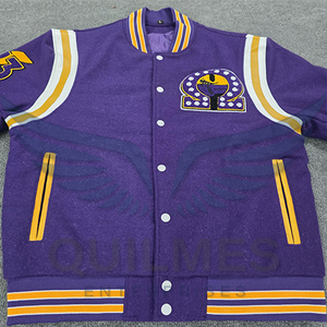 Chaqueta Universitaria Personalizada Morada y Dorada Estilo Omega con Logotipo Bordado Mighty OZ Beta Xi con Rayo - Product Image 4