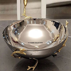 คอลเลกชันหรูหราการออกแบบเขากวางงานฝีมือพร้อมชามอลูมิเนียมสีทองชามตกแต่งงานแต่งงานของโรงแรม - Product Image 6