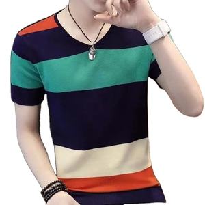 T-shirts simples à rayures contrastées pour hommes, mode été, manches courtes, t-shirts imprimés en 3D, streetwear ample - Product Image 3