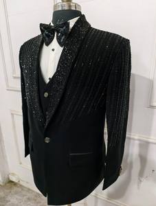 Costume trois pièces noir élégant pour hommes, adapté pour les mariages et les événements officiels, classique, élégant, intemporel, grande taille - Product Image 2