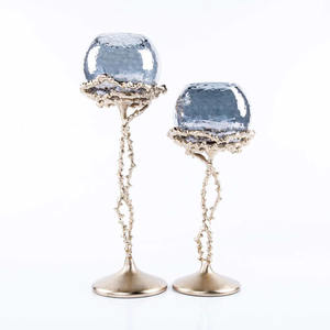 Candelabros de Metal con Portavelas de Vidrio Aqua para Decoración de Bodas, Últimos Candelabros de Pilar de Aluminio con Vidrio - Product Image 1