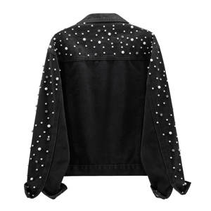 แจ็กเก็ตยีนส์แฟชั่นสำหรับผู้หญิงประดับพลอยเทียมทำจากโรงงานโดยตรง - Product Image 2