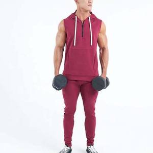 Camisetas sin mangas de algodón para hombre, camisetas de fitness para gimnasio con capucha sin mangas, chalecos informales con media cremallera, ropa de culturismo informal con capucha para hombre - Product Image 6