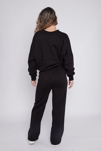 OEM Costume de jogging décontracté avec logo personnalisé pour femmes Sweat à capuche zippé surdimensionné vierge et pantalon de survêtement à jambes larges évasées - Product Image 3