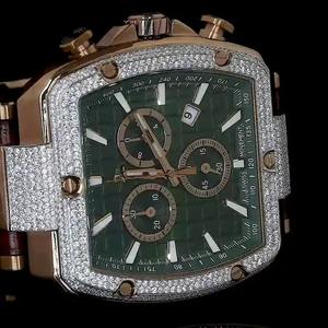 Reloj de Lujo con Moissanita, Tres Subesferas de Cronógrafo, Correa de Silicona Roja, Esfera Redonda de Acero Inoxidable, Reloj de Moda para Hombre - Product Image 5