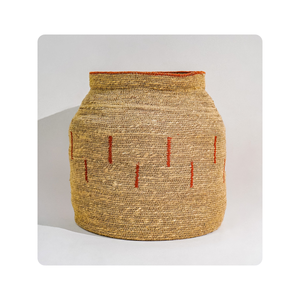 Cesta de algas marinas trenzadas decorativas Cubo de almacenamiento tejido a mano de fibra natural redonda para uso en la sala de estar y organización del hogar - Product Image 2