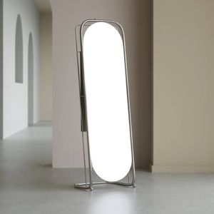 Contemporary Oval Frame <b>Standing</b> <b>Mirror</b> With Unique Curved Base Design For Modern Home Styling - Product Image 1