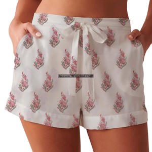 Custom Summer Shorts Elastic Waist Loose Women Hand Block Printed Cotton Shorts Custom Handmade Shorts Pants Cotton Drawstring - Product Image 3