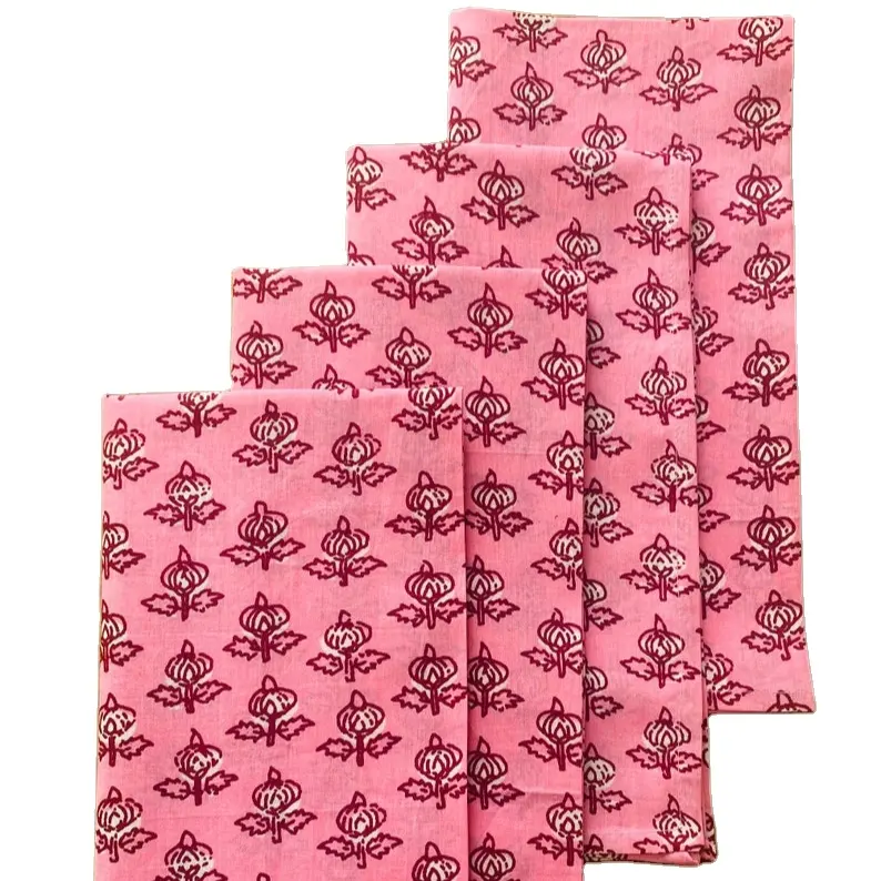 Melancia Rosa Atual Vermelho Indiano Floral Mão Impresso Puro Macio Algodão Pano Guardanapos Casamento Evento Home Decor
