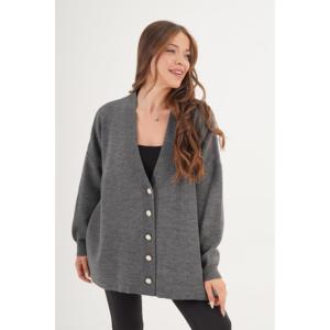 Cárdigan Antracita al por Mayor, Estilo Casual con Detalle de Botones, Corte Holgado - Product Image 5