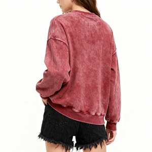 Pulls en coton personnalisés en gros avec logo, pulls d'hiver pour femmes, col rond ample et manches longues en couleur unie - Product Image 3