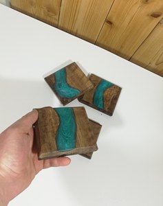 High Quality Stylish Luxury American Style Eco-Friendly Round High Solid Wood Spliced Resin Tea Mat Heated <b>Placemat</b> <b>Coaster</b> <b>Set</b> - Product Image 2