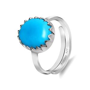 NOVAMART Fine Arihant Gems and Jewels Natural Certified Turquoise (Firoza) <b>Silver</b> <b>Ring</b> 3.25 Ratti to 12.25 Gift for <b>Men</b> & Women - Product Image 2
