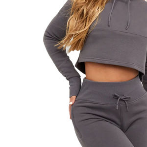 Conjunto de Pantalones y Sudadera Corta de Punto Informal de Última Moda para Mujer, Sudadera con Capucha Orgánica, Logotipo Frontal, Ropa con Capucha Corta - Product Image 4