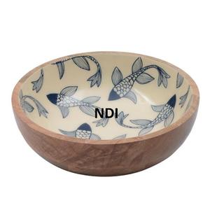 Bol de service de nourriture de forme ronde de dessus de table vente chaude bol en bois de service de soupe de salade de fruits et légumes de finition de noix - Product Image 3