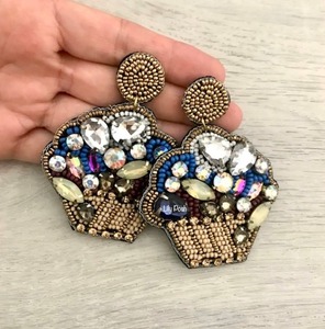 Boucles d'oreilles en coton perlé de dernière génération, bijoux de mode bouddhiste pour femmes, de haute qualité, artificiels, faits à la main, légères, forme ovale - Product Image 5