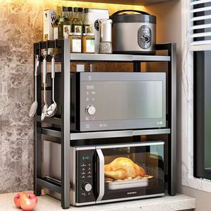 Étagère de cuisine double en métal noir écologique, réglable, pour micro-ondes, étagère de <span class=keywords><strong>boulanger</strong></span>, rangement pour casseroles et ustensiles - Product Image 4
