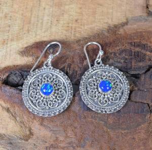 Lab Blue Opal Gold Plated Sterling Silver Stud Earrings Handmade 925 Jewelry Cute Elegant Gemstone Gift for Women <b>Anniversary</b> - Product Image 6