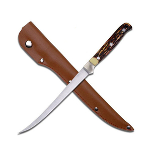 Couteau à filet en acier inoxydable fait à la main avec gaine en cuir à manche en corne personnalisable pour le camping et la chasse OEM disponible - Product Image 5