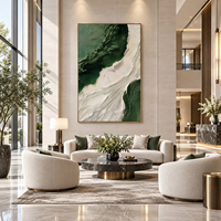 Art mural peint à la main, vert et blanc, abstrait, texturé, toile texturée, moderne, salon, chambre à coucher, décoration d'hôtel