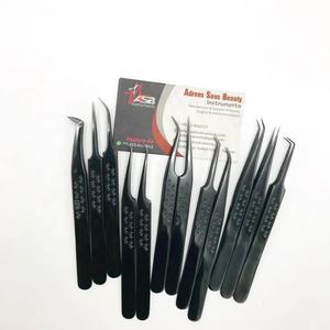 Pinzas de extensión de pestañas con mango de impresión de plasma negro, punta de fibra plana de acero inoxidable probada a mano, logotipo privado personalizable - Product Image 6