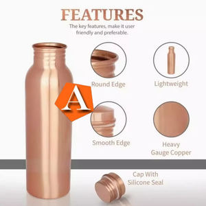 Bouteille d'eau en cuivre pur design chic vente chaude bouteille d'eau en cuivre moderne 650 ml bouteille en cuivre en métal mat à bas prix - Product Image 3