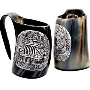 Taza de cuerno para beber Natural hecha a mano antigua Medieval diseño tallado vikingo jarra de percolador altamente acabada - Product Image 1