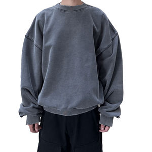 Sweat-shirt en détresse de haute qualité vintage surdimensionné lavé sweat-shirt à épaules tombantes pour homme chemise à manches longues au design classique - Product Image 1