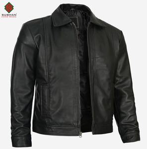 Blouson aviateur en cuir noir uni pour homme, style décontracté d'hiver, col mandarin et service OEM - Product Image 5