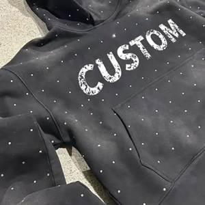 Vintage Streetwear Rhinestone French Terry Acid Washed Sun Faded Heavyweight Zip Up Custom Oversized Hoodie para hombres - Product Image 3