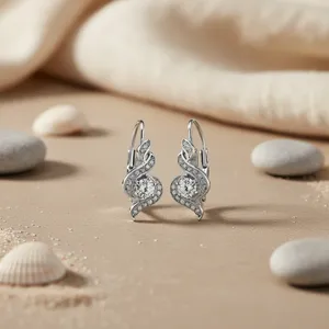 Boucles d'oreilles à fermoir en argent 925 avec zircone cubique, tendance pour femmes, plaqué argent, cristal, produit cadeau - Product Image 3