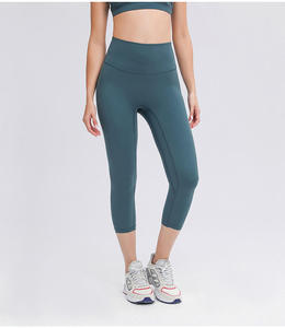 High Quality Elastic Women's Gym Workout Fitness Yoga Capri <b>Leggings</b> Solid High Waist Seamless Workout Pants <b>Pockets</b> Knee Length - Product Image 3