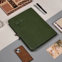Cartera de cuero genuino A4 con certificado de cuero personalizado con carpeta, bolsa de cartera de cuero con tirador de cremallera LP-0026