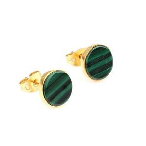 18K Gold Plated 925 Sterling Silver <b>Fine</b> <b>Stud</b> <b>Earrings</b> Stunning Indian Design with Natural Malachite Gemstone for Women Girls - Product Image 1