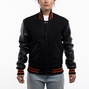 OEM personalizado de gran tamaño de las mujeres Varsity chaqueta Y2K Streetwear Universidad de béisbol Letterman abrigo de lana mangas de cuero - Product Image 1