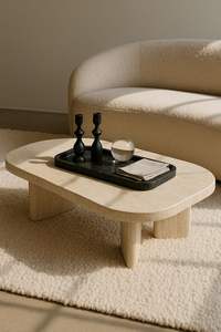 Mesa de Centro de Mármol Travertino Premium, Hecha a Mano con Piedra Natural, Diseño Minimalista para Interiores de Hogar Contemporáneo - Product Image 6