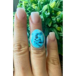 Reda Galvan Golden Hill's Handmade <b>Emerald</b> Cut Turquoise & Sterling <b>Silver</b> Statement <b>Ring</b> Size 4.75 for Everyday Wear - Product Image 2