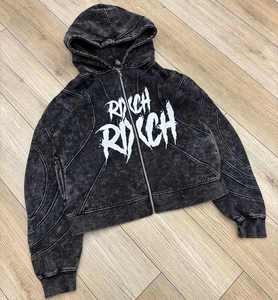 Venta al por mayor de alta calidad de personalización Unisex impreso lavado ácido peso pesado Rhinestone desgastado Sun Faded Hoodie - Product Image 1