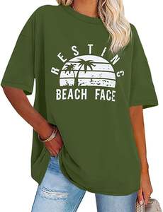 Camiseta de mujer de gran tamaño, Camiseta de algodón personalizada OEM con logotipo de transferencia de calor para uso minorista de moda - Product Image 2