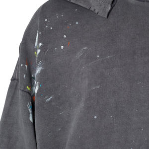 Fabricante personalizado lavado ácido hombres recortada pulóver Sudadera con capucha de lana de algodón sin cuerdas crudo dobladillo cremallera Winterized impresión personalizada - Product Image 6