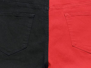 Shorts cargo surdimensionnés pour homme, style slim fit, taille haute, respirants, en tissu peigné, cinq poches, denim, rouge et noir - Product Image 2