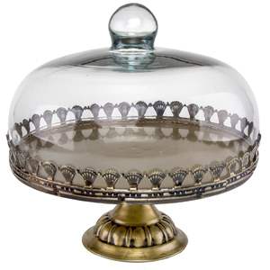 Support à gâteau en métal décoratif avec dôme en verre améliorant l'attrait visuel des gâteaux, des pâtisseries et des desserts sucrés - Product Image 1