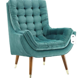 Sillón de terciopelo tapizado con botones, nuevo, color verde azulado - Product Image 2