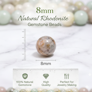 Cuentas de Rodonita Natural al por Mayor, Cuentas Redondas de 8mm, Multicolores, para Fabricación de Joyería, Collares y Pulseras - Product Image 3