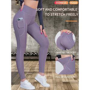 Pantalones de Yoga de Cintura Alta para Mujer, Leggings Deportivos Antideslizantes con Bolsillos Laterales, Pantalones Elásticos para Gimnasio, Correr y Pilates, Color Sólido - Product Image 5