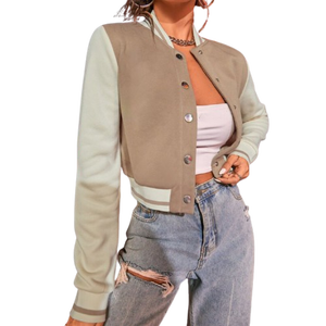 Veste de baseball recadrée à deux tons pour femmes Streetwear vêtements d'extérieur décontracté mélange de laine Bomber Style vestes pour femmes mode - Product Image 1