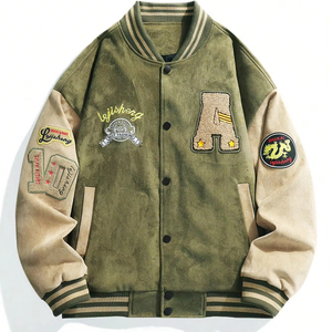 Chaqueta de bombardero de estilo Vintage Unisex, cuello levantado, corte holgado, tela de lana informal con bordado, tinte de procesamiento de moda de invierno - Product Image 1