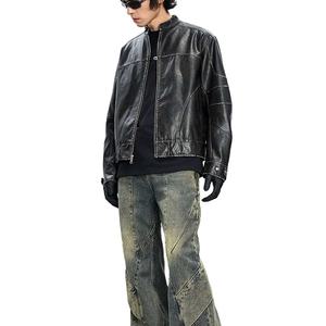 Veste en cuir PU ample de style décontracté, à la mode, vintage, épaisse, unie, de couleur unie, nouvelle arrivée, de haute qualité, personnalisée par OEM - Product Image 4